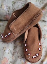 Vintage Suede Leather Beaded Mocassins Native Sz 6.5 in NoLaces AsIs SEE PHOTOS  picture