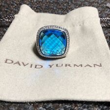 David Yurman Albion 925 Silver 20mm Albion Hampton Blue & Diamond Ring Sz 7 picture
