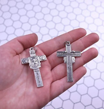 Silver Tone Lot of 2 Shroud of Turin Style Cross Pendants for Rosary Making 2 In picture