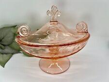 Vintage Fostoria Style ~ Rose Pink Oval Footed Scroll Candy Dish with Cover picture