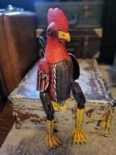CARVED WOODEN ROOSTER HAND PAINTED HINGED JOINT SHELF SITTER FIGURE FOLK ART  picture