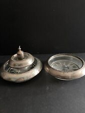 FRANK M. WHITING STERLING SILVER & GLASS HY GLO TABLE LIGHTER & ASH TRAYS (2) picture