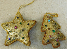 Vintage Christmas Tree And Christmas Star Golden Ornaments Lot Made In India picture
