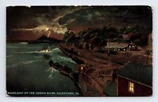 1914 Postcard Allentown PA Pennsylvania Moonlight on Lehigh River CT PHOTOCHROM picture