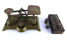 Antique Solid Brass English Postal Balance Scale with Extra Weight Set Ornate picture