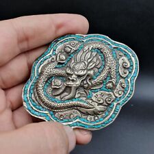 BIG MEN'S VINTAGE Natural Turquoise Metal Silver Gild Engrave Dragon Belt buckle picture