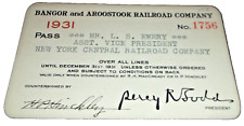 1931 BANGOR & AROOSTOOCK RAILROAD COMPANY EMPLOYEE PASS #1756 picture