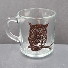 Vintage Anchor Hocking Clear Glass Owl Mug Cup Brown Enamel Bird Small picture
