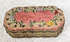 Antique Silk Rose Compact w 2 Puffs Pink w Gold Metal Trim picture