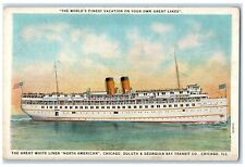 c1920's White Liner Ship Chicago Duluth & Georgian Bay Transit Co. IL Postcard picture