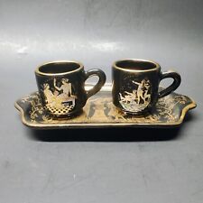 2 Cups & 1 Tray VINTAGE black Takoussis Greek Handmade In 24 K Gold Moschato picture