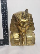 Vintage Brass Egyptian King Tut Tutankhamun Bust Statue Figure Pharaoh H9.5
