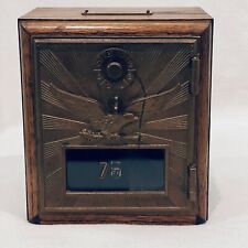 Antique Brass Post Office Box Eagle Design Bank Medium  Oak Late Teens/Early 20s picture