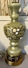 Hollywood Regency Carl Falkenstein Style Table Lamp Sage Green Glass Gilt Flower picture