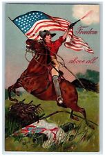 1908 American Revolution Patriotic Soldier Embossed American Flag Postcard picture