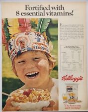 1972 Kellogg's Corn Flakes Boy Wearing Indian Headress Vintage Print Ad picture