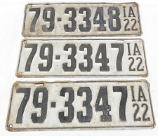 Antique 1922 Iowa License Plates Mixed Lot of 3     TF picture