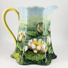 HAND PAINTED Antique WATER LILLY HABSBURG CHINA AUSTRIA PORCELAIN PITCHER picture