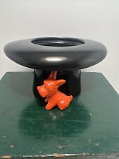 Vintage Moriyama Black Ceramic Top Hat Orange Dog Planter  picture