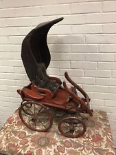 ANTIQUE VTG WOOD METAL DOLL BUGGY CARRIAGE PRAM VICTORIAN STROLLER 30 X 21” LONG picture