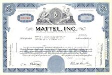 Mattel, Inc - Famous Toy Company - Blue Color Stock Certificate - Very Rare - Ge picture