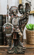 Ebros Native American Tribal Chief Warrior W/ Spear Shield & Eagle Statue 8.5