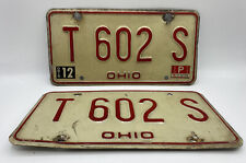 Ohio License Plates Vintage T 602 S Red And White Set Of 2 picture