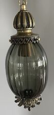 Vintage Smoke Green Ribbed Glass Globe Hanging Light Swag Antique Retro picture