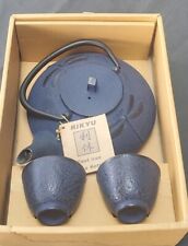RIKYU CAST IRON TEA SET KETTLE AND 2 CUPS Blue on Black Color, Dragonfly Design  picture
