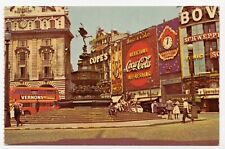 Vintage London Double Decker Piccadilly Circus Coca Cola Sign Chrome Postcard picture