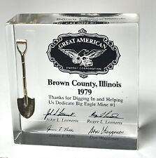 Vintage 1979 Brown County Illinois Big Eagle Mine Dedication Lucite Paperweight picture