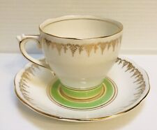 Vintage Roslyn Fine Bone China Green Teacup & Saucer Gold Trim Made in England picture