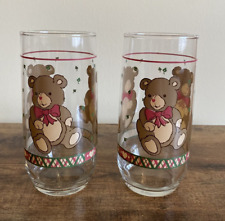 Vintage Libbey Brown Teddy Bear Drinking Glass Tumbler Rare Set Of 2 picture