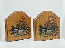Vintage 1970’s Jim Kowalczak Signed ~ Mallard Duck Oak Bookends ~ Set of 2 picture