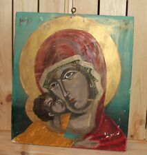 Vintage hand painted icon Virgin Mary Christ Child picture