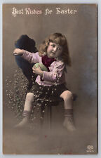 Antique Easter Postcard C1915 Lovely Child With Egg And Pussy Willow's T230 picture