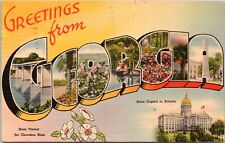Large Letter Greetings from Georgia- 1944 Linen Postcard - State Capitol, Flower picture