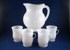 Vintage 1980's Kool Aid Opaque White Plastic Pitcher & 4 Matching Cups picture