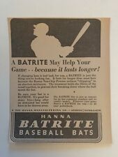 Hanna Batrite Baseball Bats Athens Georgia 1935 Baseball Advertisement #3 picture