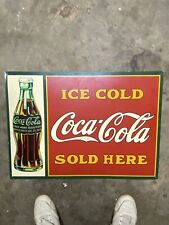 Vintage Coca - Cola Tin Metal 20 X 28 sign Ice Cold Sold Here Pat’D Dec 1923 picture