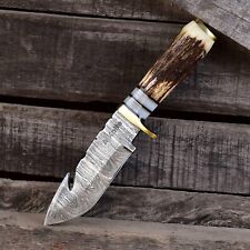 Stag Horn Antler knife Hunting Damascus Steel Survival Skinning gut hook blade  picture