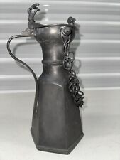 WONDERFUL  ANTIQUE   PEWTER  JUG  PITCHER  WITH  LID RAM HEAD AND AN EAGLE picture
