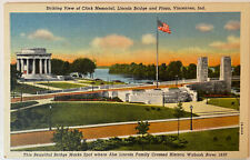 Clark Memorial Lincoln Bridge Plaza Vincennes IN Indiana Linen Postcard picture