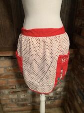 Vintage Happy Holiday Half Apron With Two Pockets Red Polka Dots picture