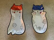 Two Super Cute Kitty Cat Small Serving Ceramic Appetizer/Small Dish Plates picture