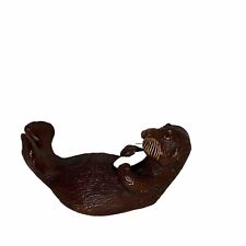 Ceramic Otter On Back With Shell Figurine Cute Beach House Ocean  picture