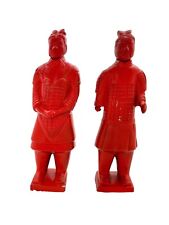 Warrior Statue Chinese Terracotta Soldier Plaster Pair Vintage Oriental Decor picture