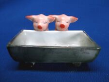 GERMAN PINK PIG TRAIN STATION FAIRING  TWO PIGLETS AT A TROUGH WAITING TO BE FED picture