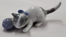 Vintage Metzler & Ortloff Germany Mini Porcelain Cat W Blue Bow & Ball Figurine picture