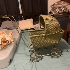 Antique Vintage Wicker/Metal  Buggy Stroller & Antique Dolls Mary Lu JC Penny picture